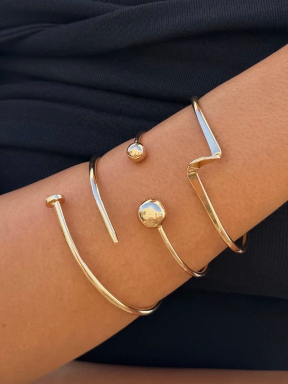 Gold  Adornia three Open Cuff Bracelet Set - Picture 6 of 8